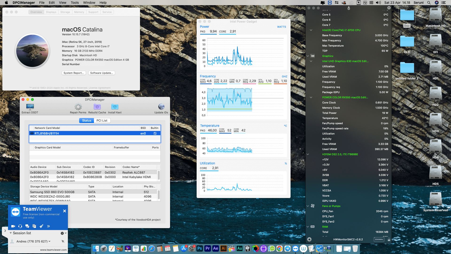 Success Hackintosh macOS Catalina 10.15.7 Build 19H2 in Gigabyte H310M DS2 2.0 + Intel Core i7 9700 + Power Color RX 550